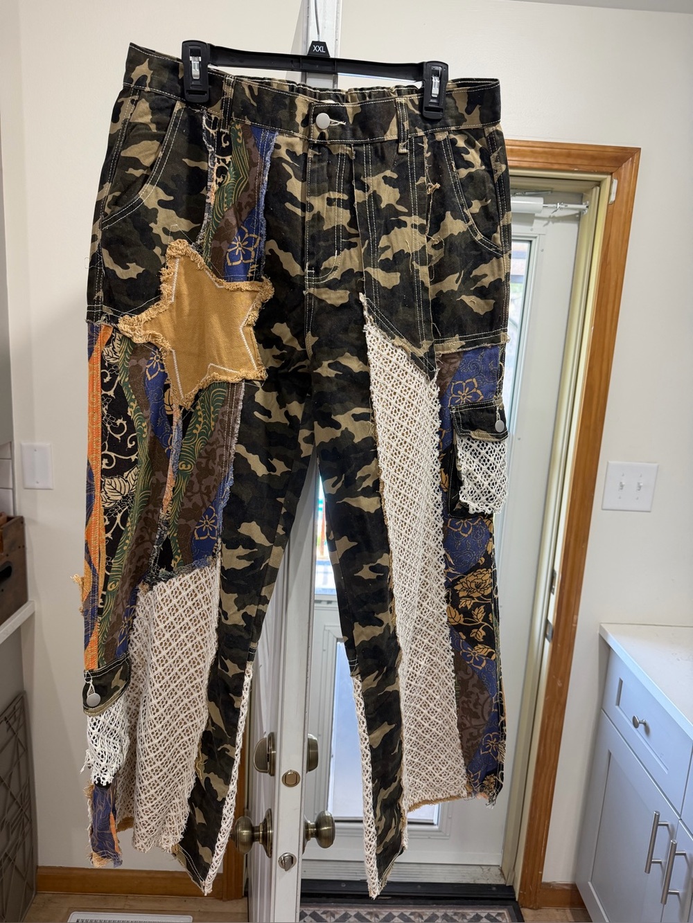 POL Camouflage Patchwork Pants with Brown, Black, Green, Blue & Cream Accents
